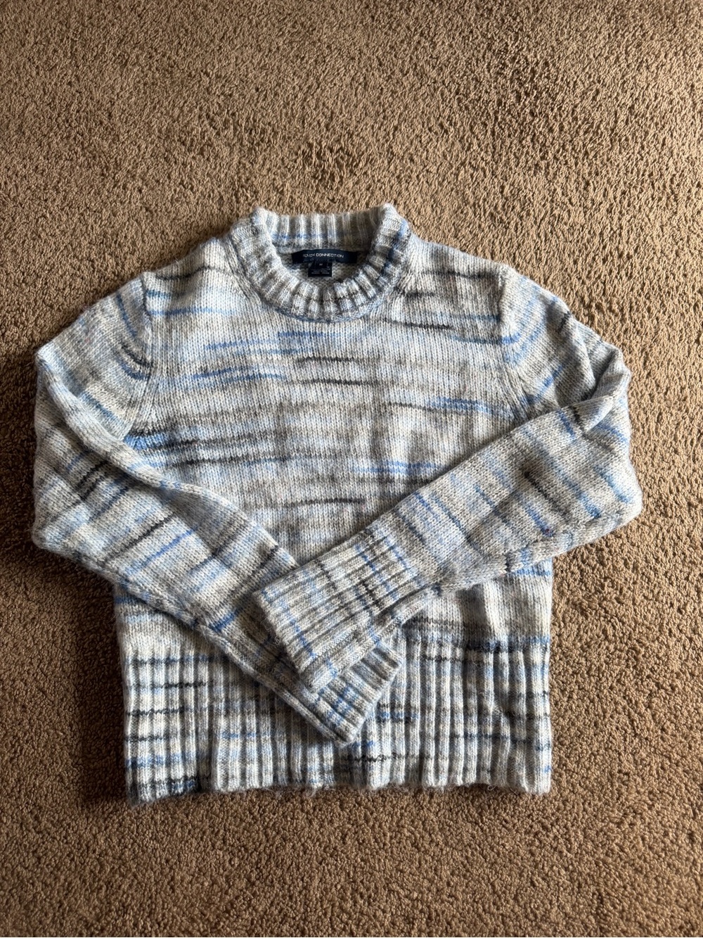 French Connection Cream and Light Blue Striped Crewneck Sweater
